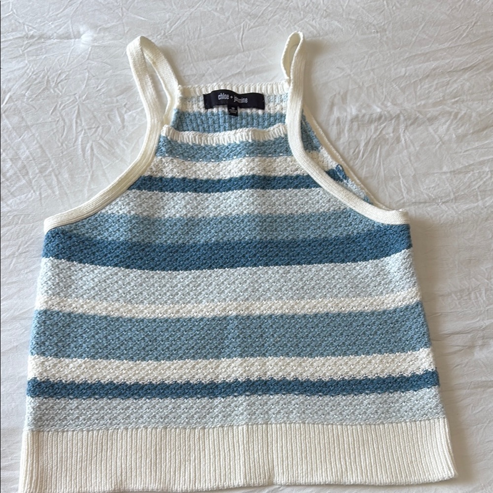 Girls Blue and White Striped Knit Tank Top